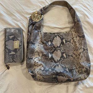 Michael Kors snake skin leather woman’s shoulder tote bag and matching wallet
